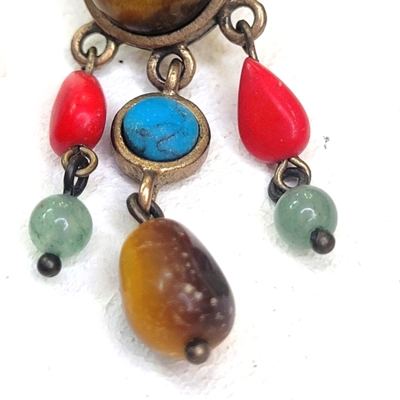 Precious Gemstones Boho Earrings Turquoise Tiger's eye Red Jasper Jade - Picture 3 of 8